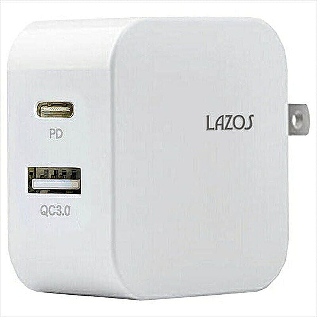 10個セット Lazos AC充電器　2口　C(PD)+Aポート　18W L-AC-CAX10 管理No. 4589452997183